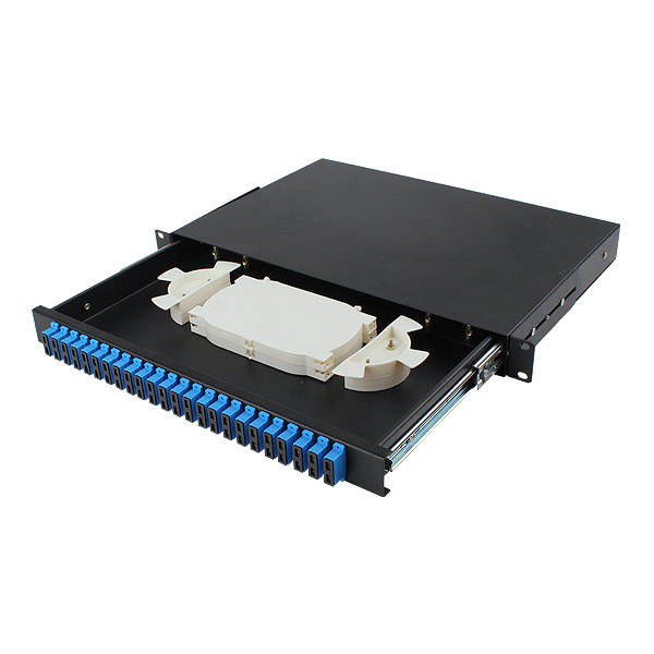 Fiber Optic Patch Panel 48 Port 19" 1U Rackmountable Enclosure Terminal Box with 24 Duplex SC Adapters